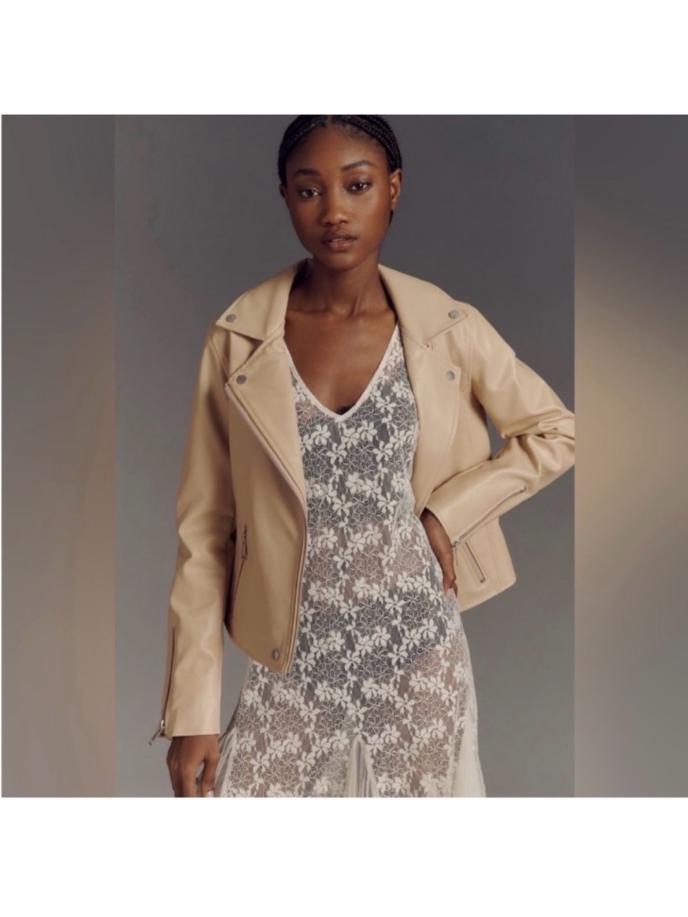 Anthropologie Tan Faux Leather Moto Jacket NWT